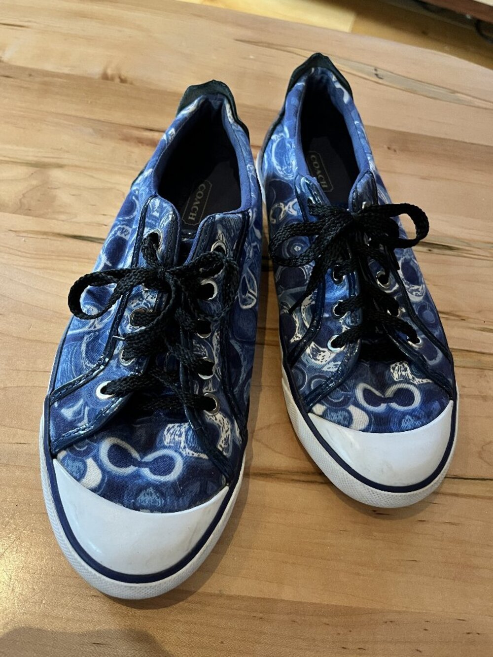 COACH BARRETT Logo C Blue canvas & patent leather sneaker runners Sz 8